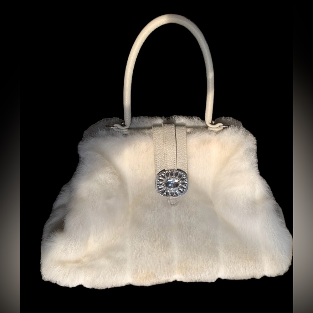 Vintage Raviani Shoulder Purse Handbag 5722126 White Fur Leather Romag USA Pat.